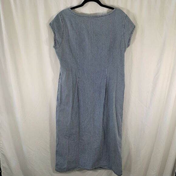 The Territory Ahead Midi Dress Women's 16 Blue White Striped Button Up Short Sle - Picture 7 of 8